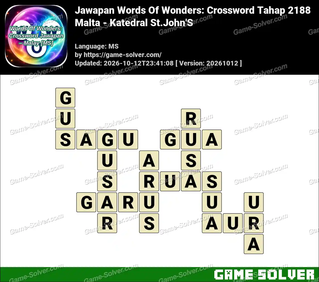 Jawapan Words Of Wonders: Crossword Tahap 2188 – Malta – Katedral St.John’S